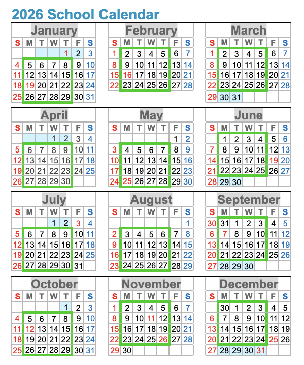 Blue House Okinawa School Calendar 2026